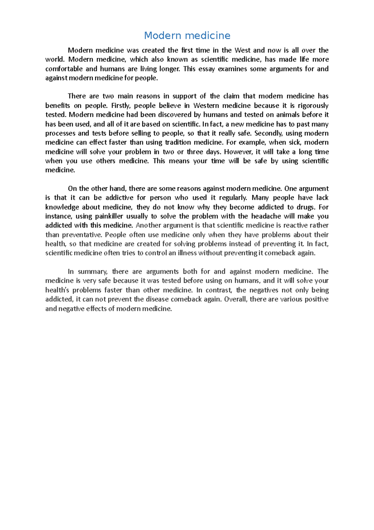 Discuss about modern medicine Modern medicine Modern medicine was