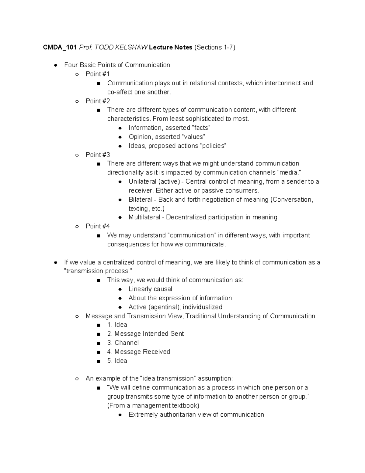 CDMA110 - Stu Docu - Lecture notes 1-7 - CMDA_101 Prof. TODD KELSHAW ...