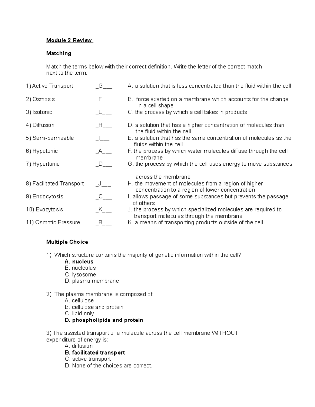 Module 2 Review answers Module 2 Review Matching Match the terms