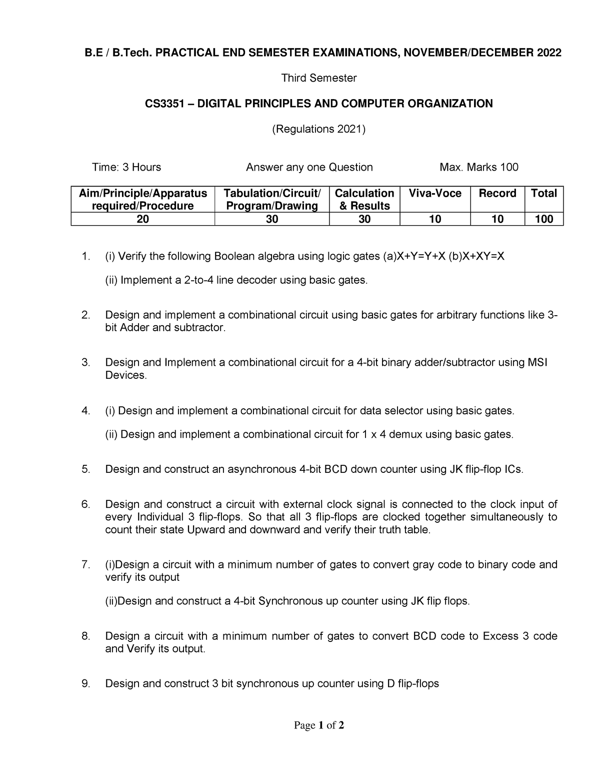 CS3351 SET1 - Hi - Page 1 Of 2 B / B. PRACTICAL END SEMESTER ...