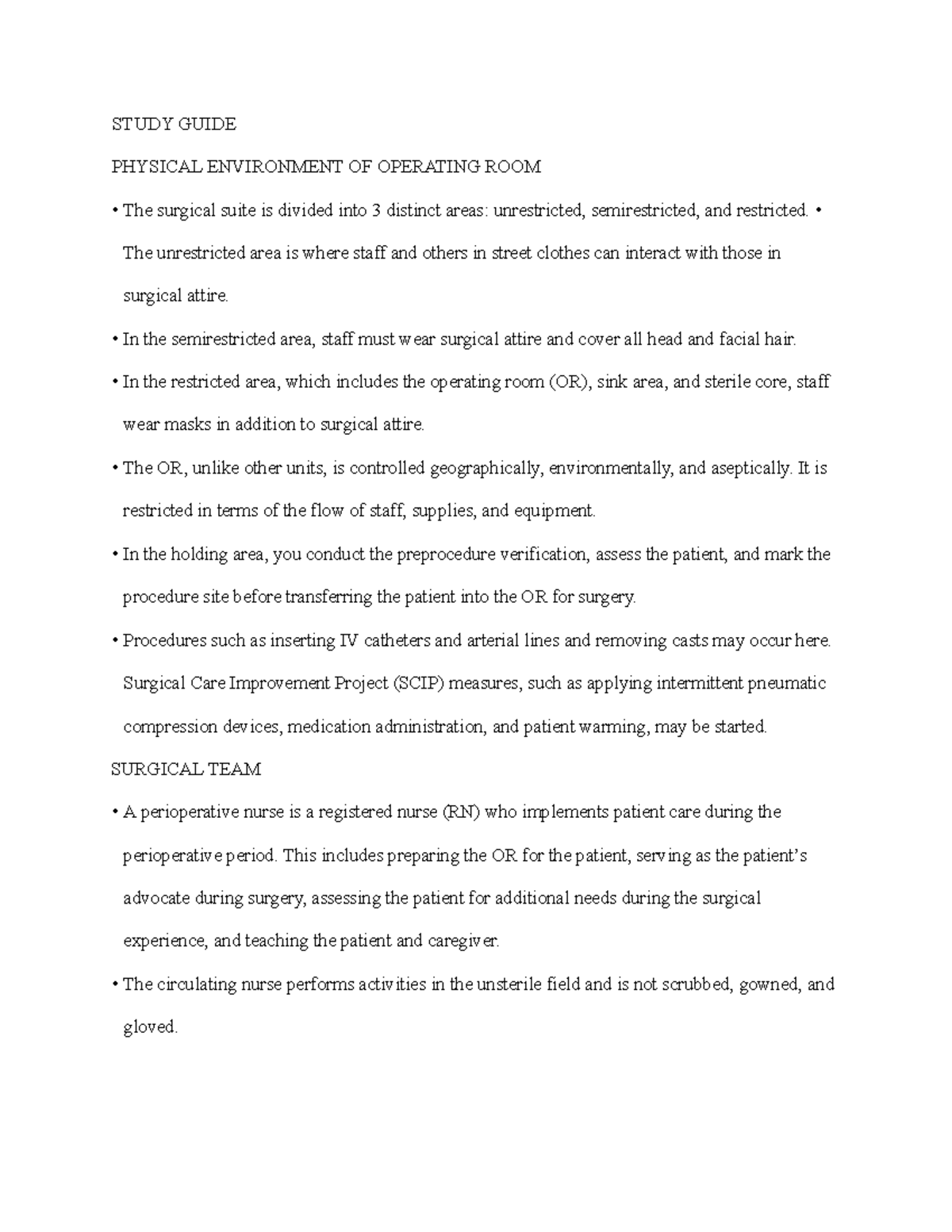 Ch 18 Exam 1 Study Guide - STUDY GUIDE PHYSICAL ENVIRONMENT OF ...