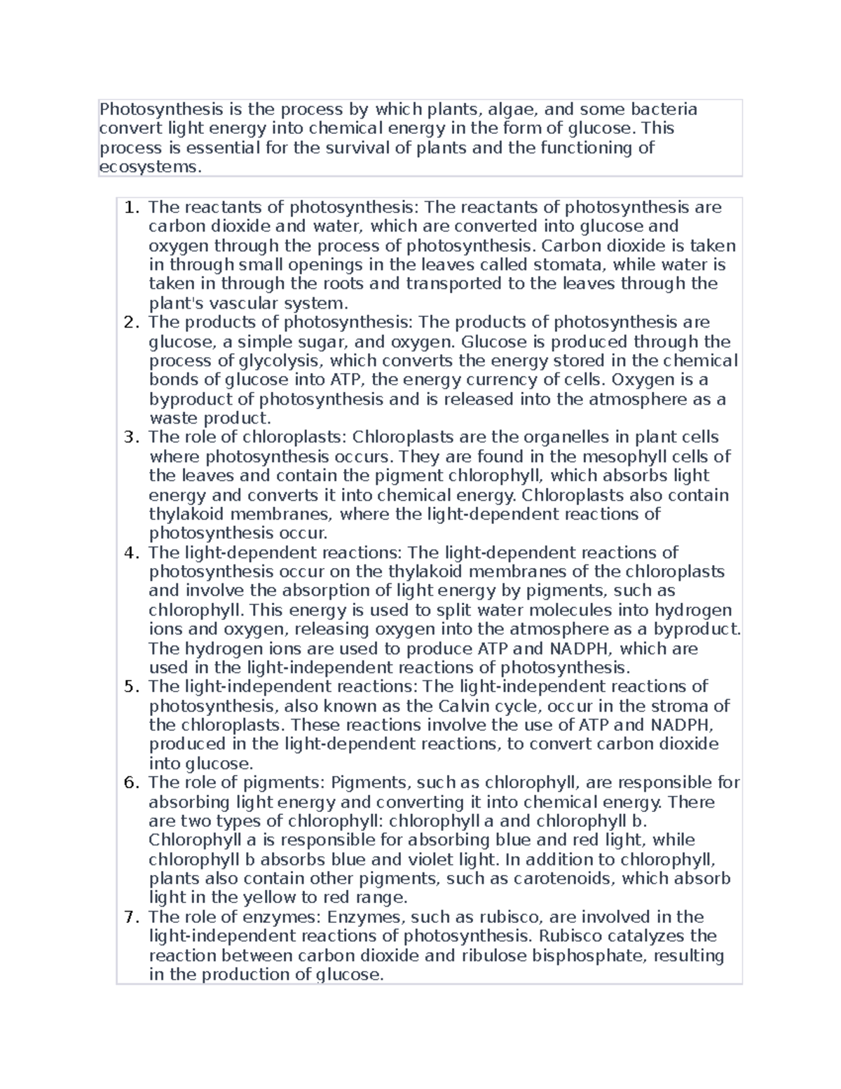 Photosynthesis is the process by which plants - This process is ...