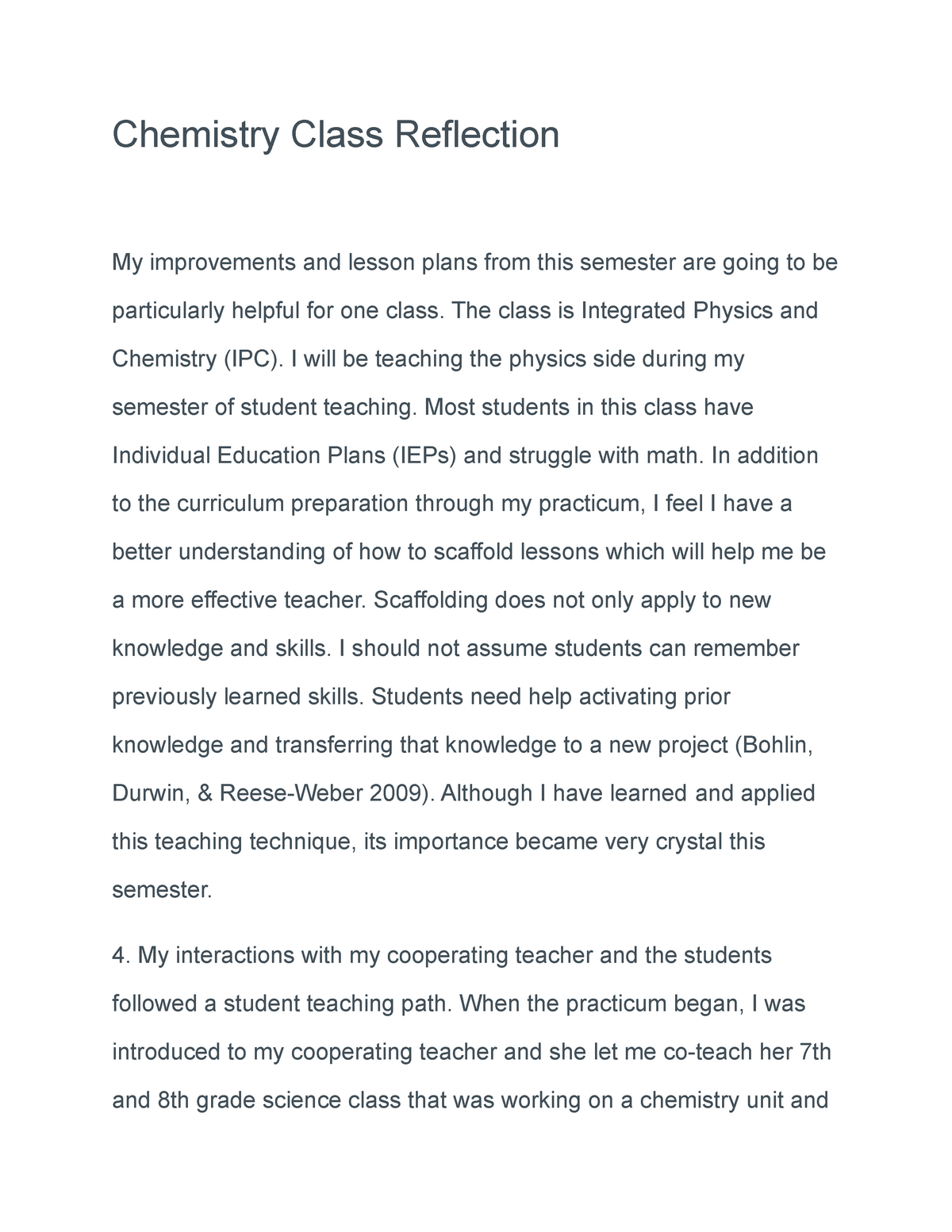 chemistry reflection essay