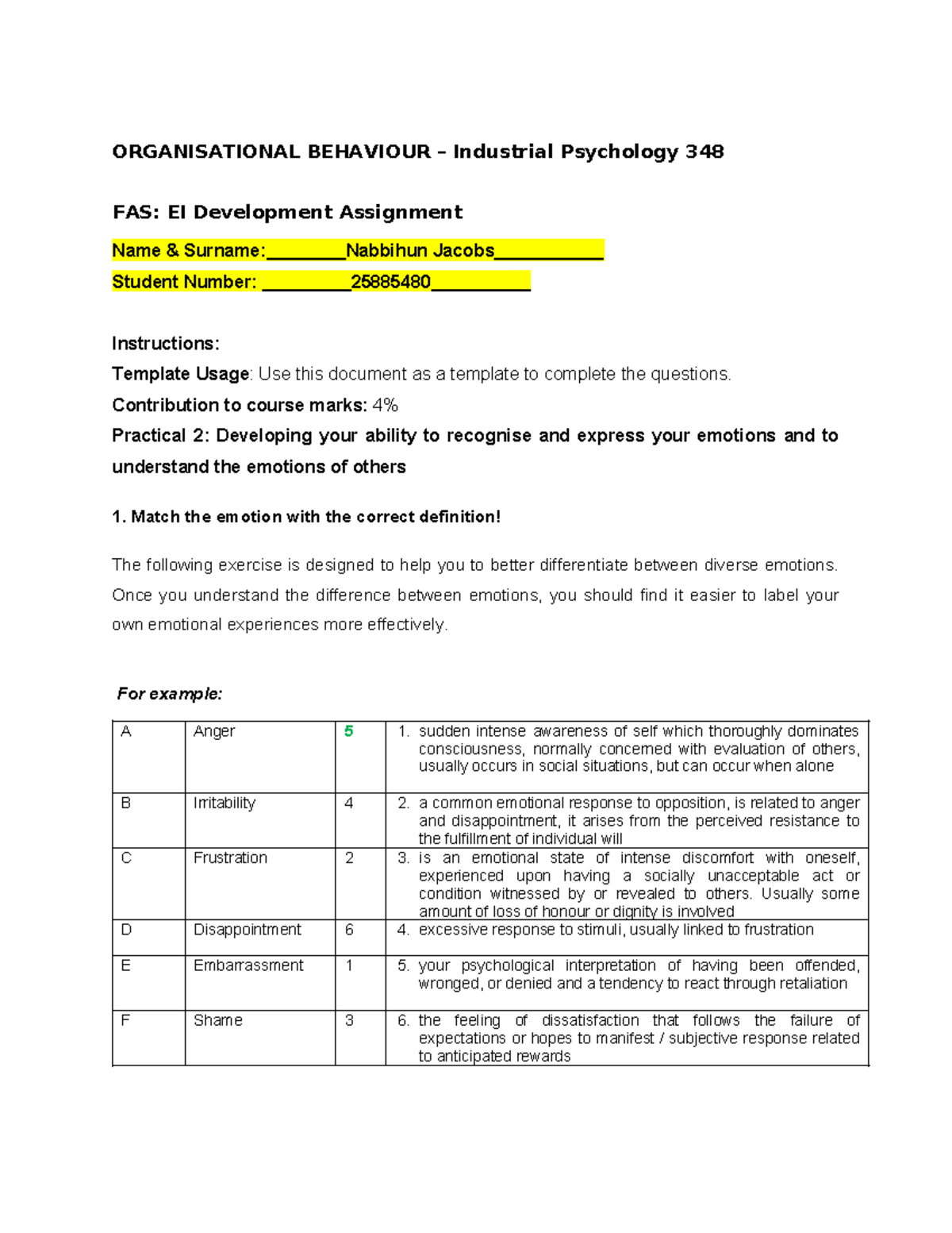 Practical 2 EI FAS - prac 2 - ORGANISATIONAL BEHAVIOUR – Industrial ...