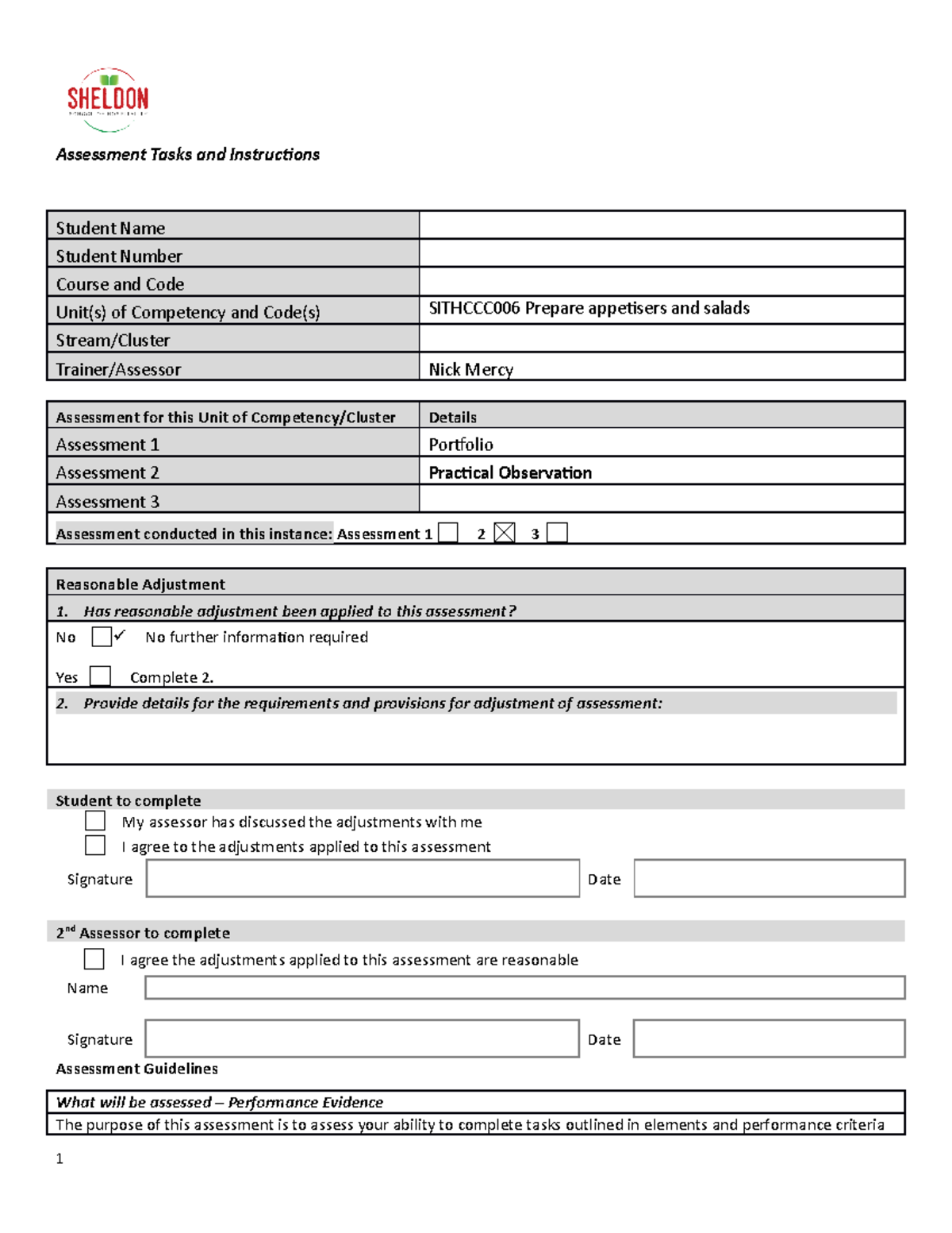 Sithccc 006 Assessment 2 -Practical Observation-edited - Assessment ...