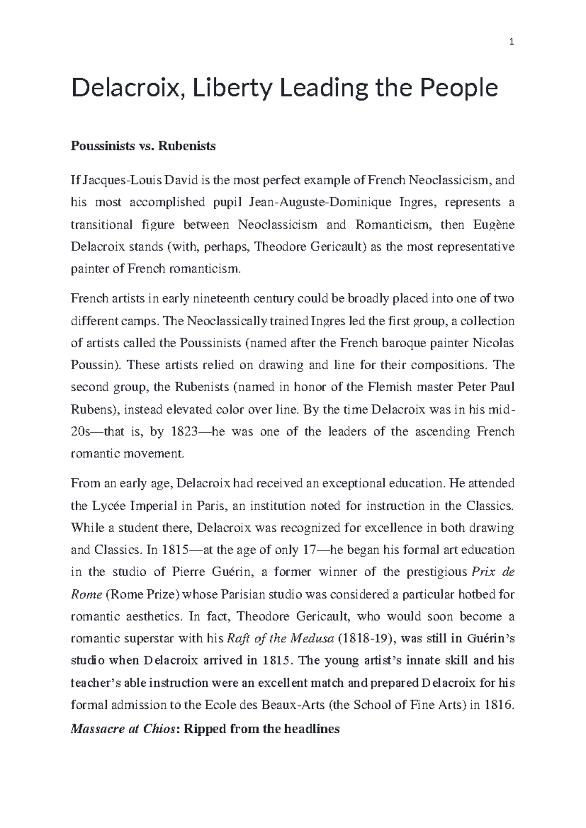 Liberty Explanation Delacroix, Liberty Leading the People Poussinists