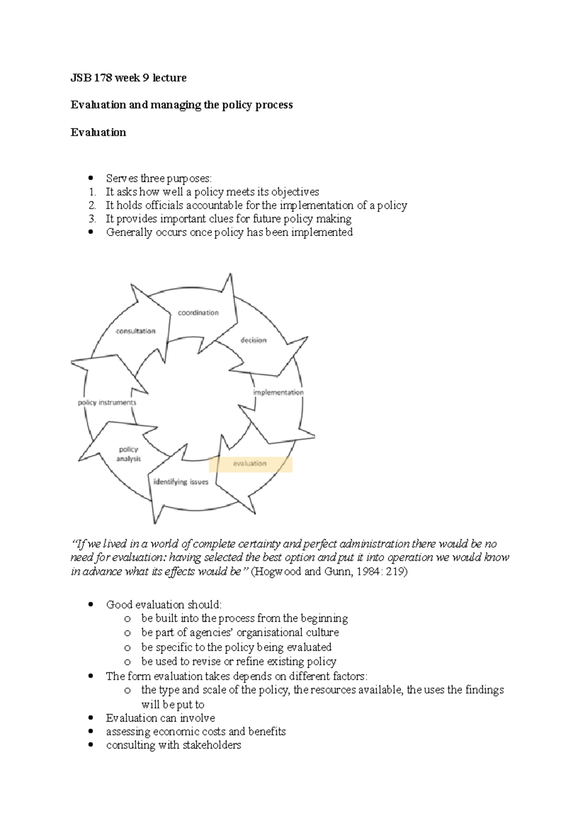 JSB 178 week 9 lecture - JSB 178 week 9 lecture Evaluation and managing ...