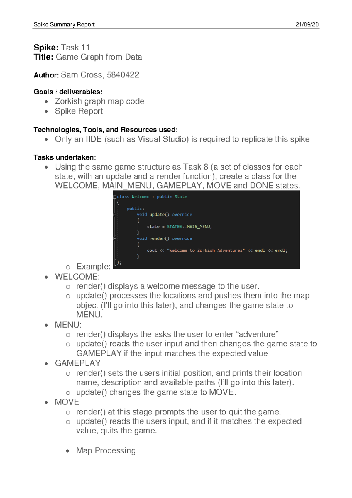 Task11 Spike Submission - Spike Summary Report 21/09/ Spike: Task 11 ...