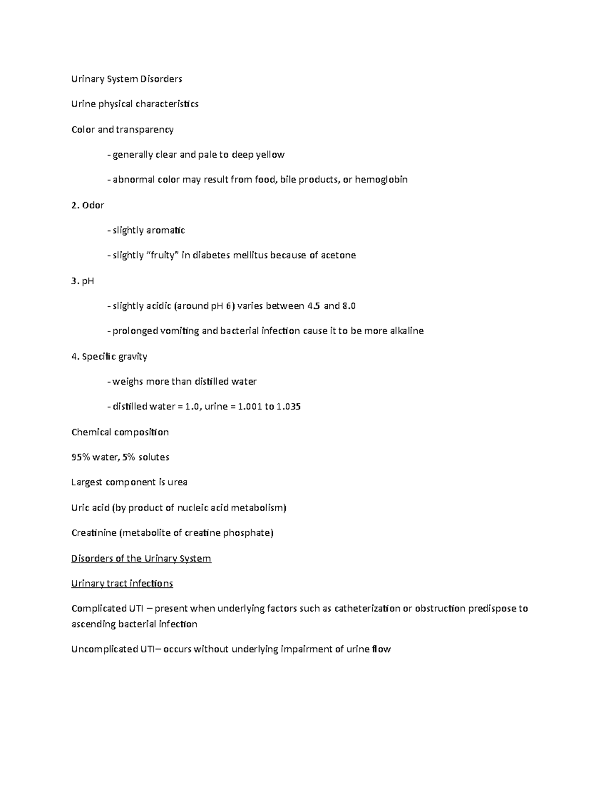 Urinary System Disorders notes - Urinary System Disorders Urine ...