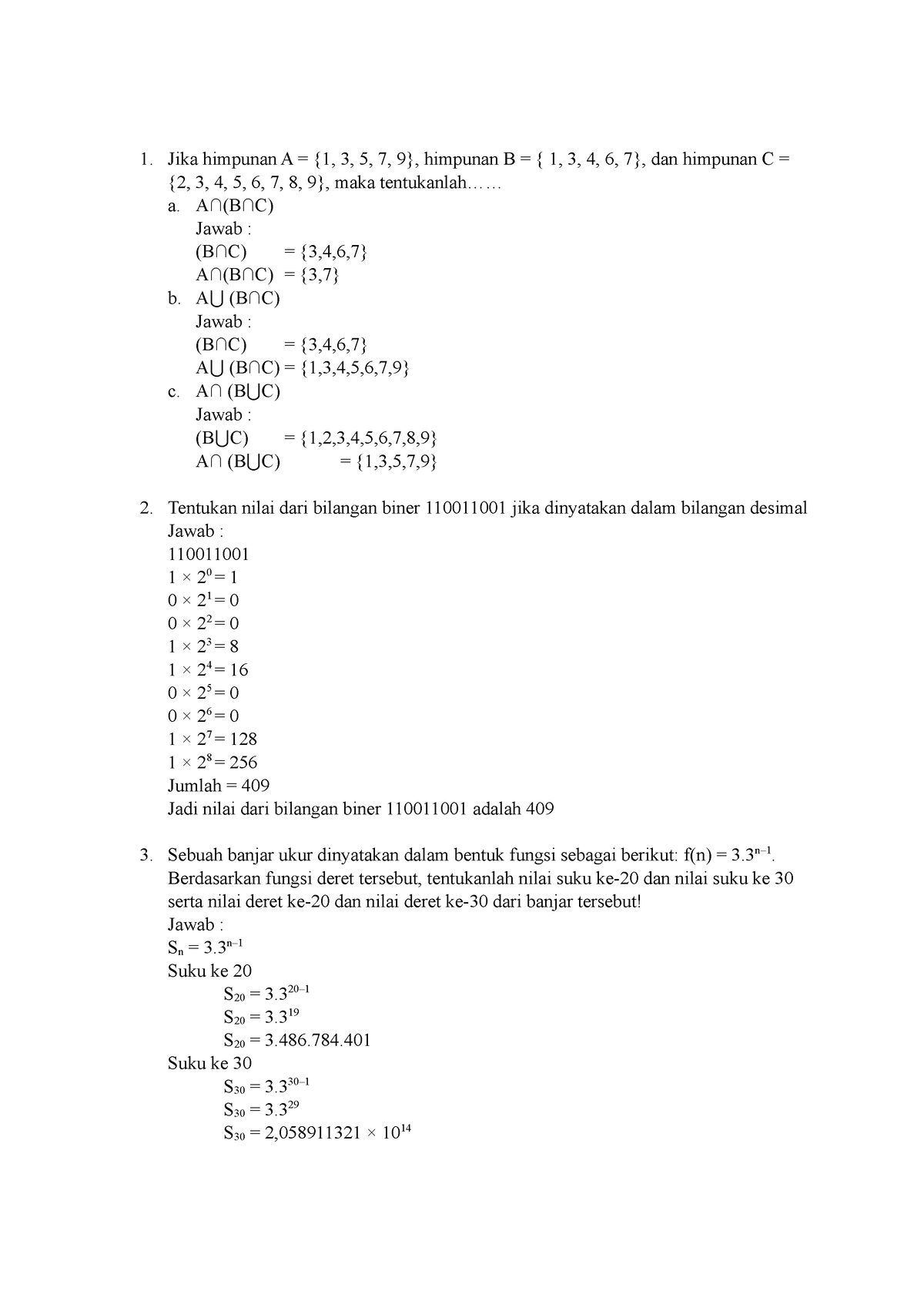 Tugas 1 Matematika - Jika Himpunan A = {1, 3, 5, 7, 9}, Himpunan B ...