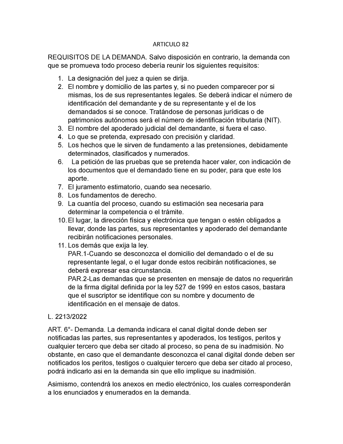 Articulo 82 Taller Articulo 82 Requisitos De La Demanda Salvo Disposición En Contrario La