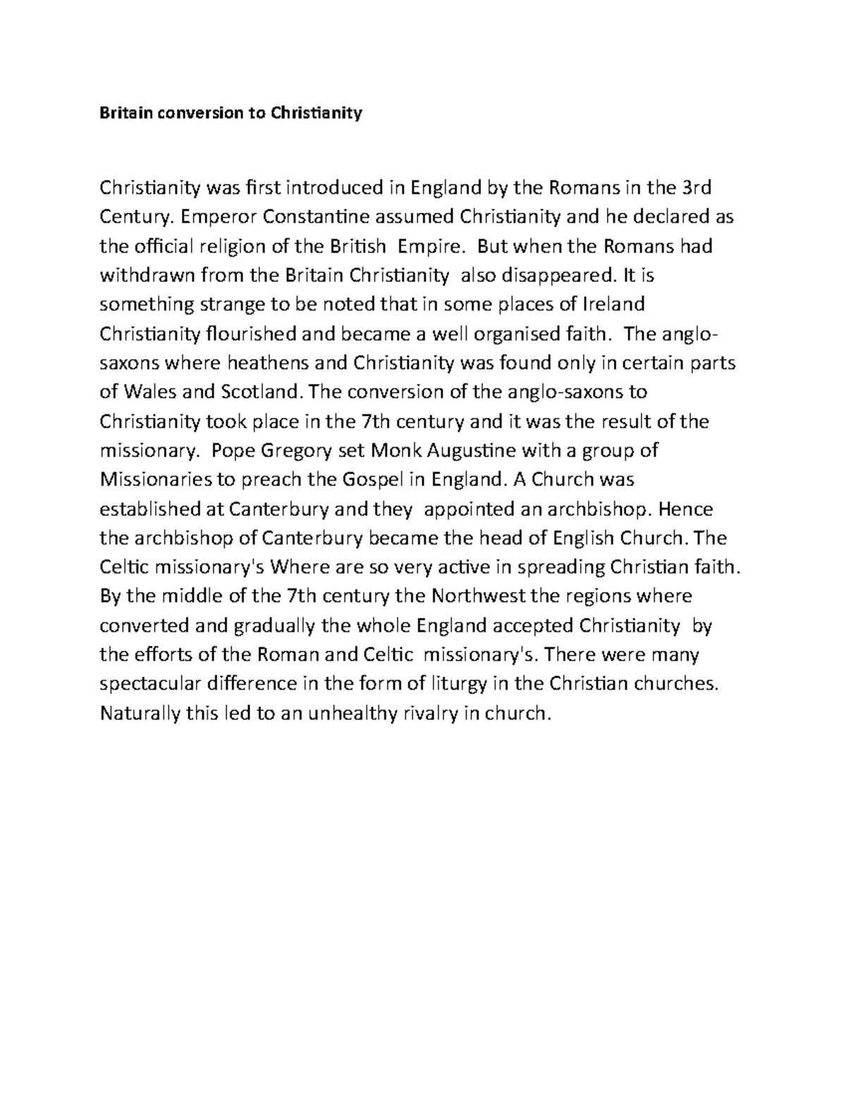 Conversion - Lecture notes - Britain conversion to Christianity ...
