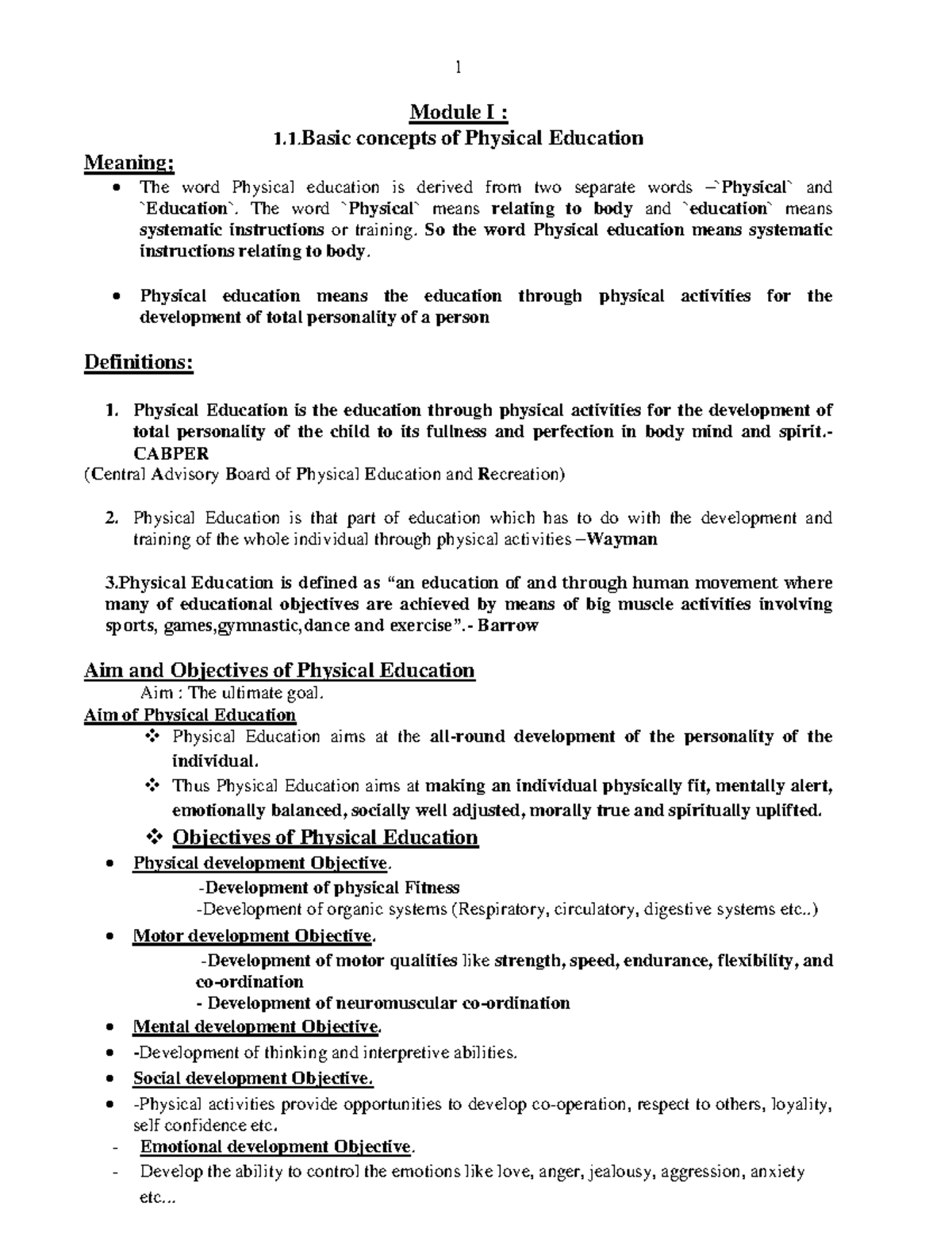 Open course notes 1 - Module I : 1.1 concepts of Physical Education ...