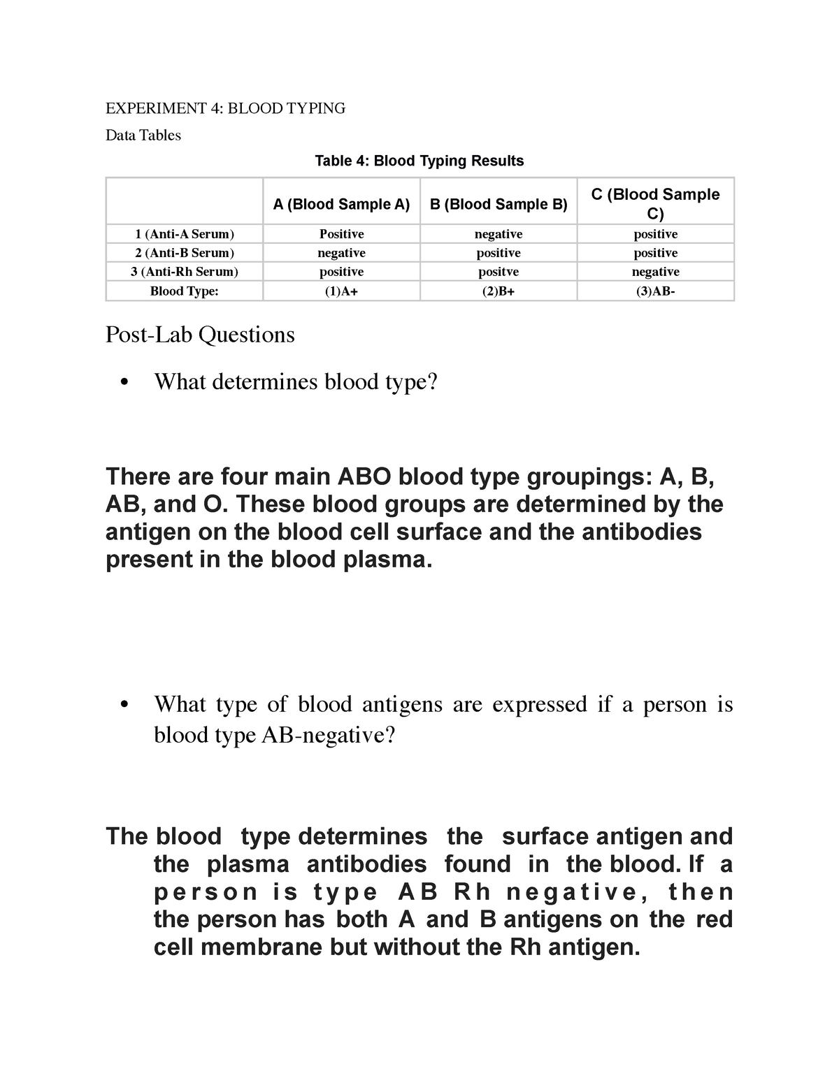 lab blood typing assignment reflect on the lab