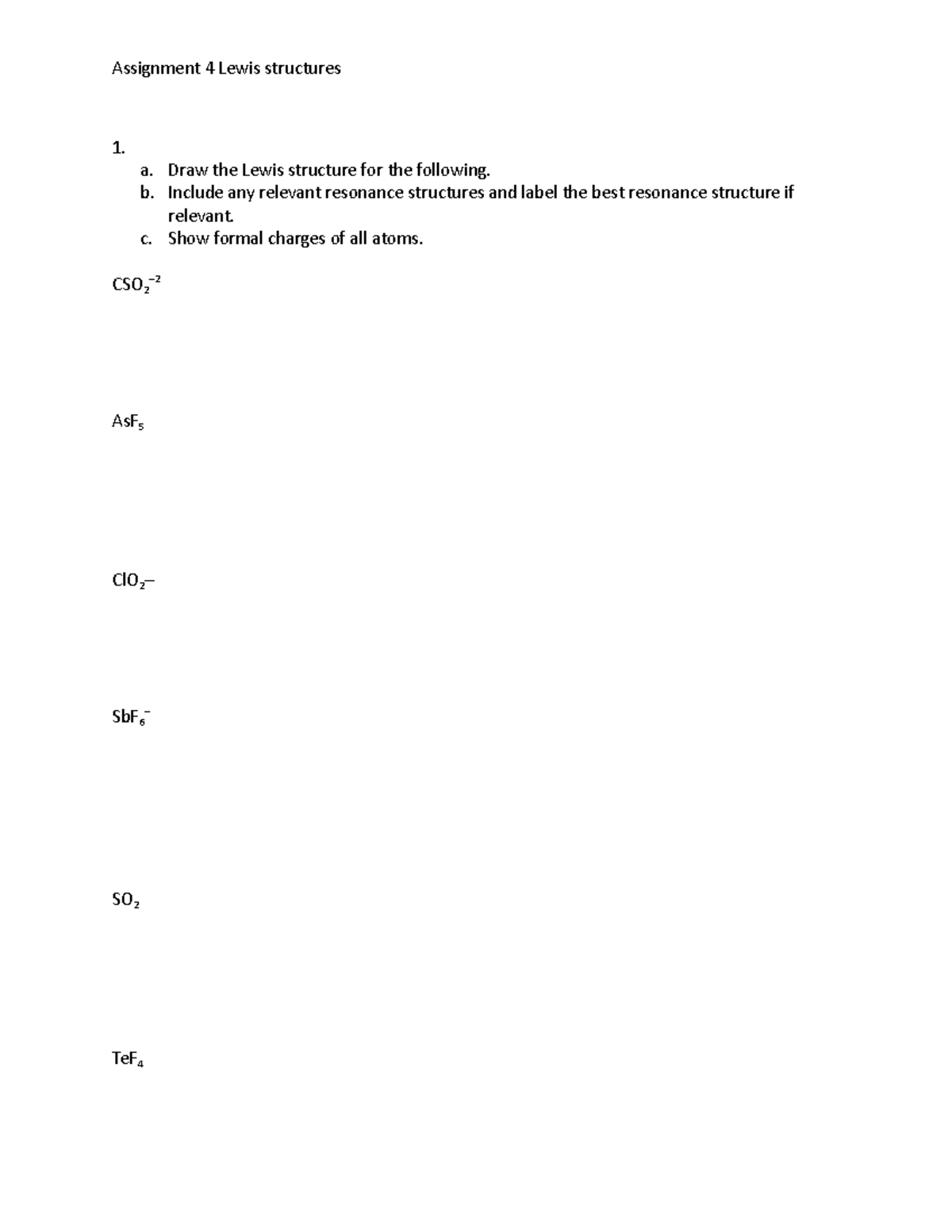 Assignment+4+ - This is a chem assignment. - 1. a. Draw the Lewis ...