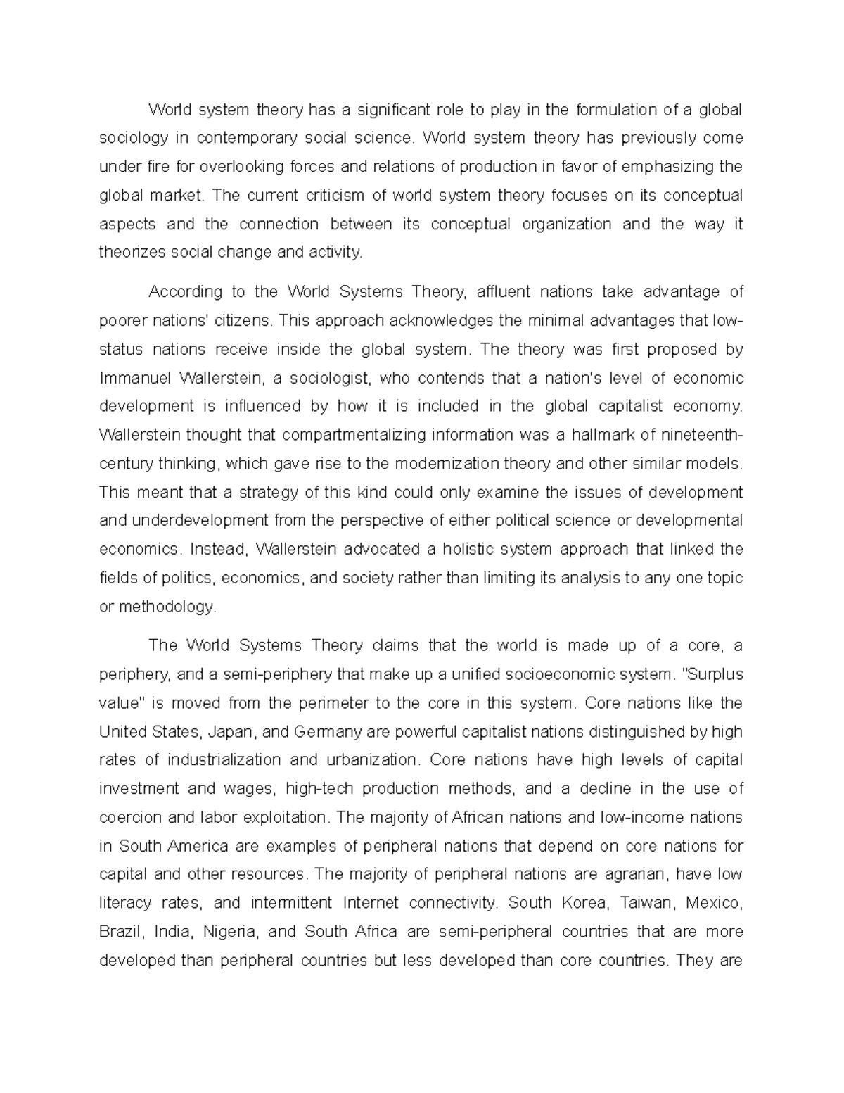 Review Paper - World system theory has a significant role to play in ...