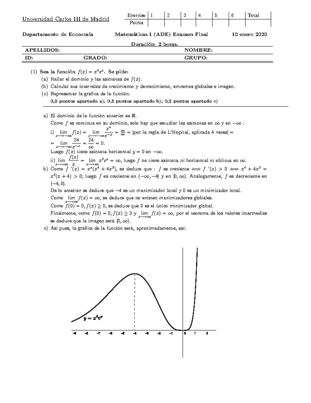 Sol Enero 20 - Solución Examen Final 2020. Matemáticas De La Economía ...