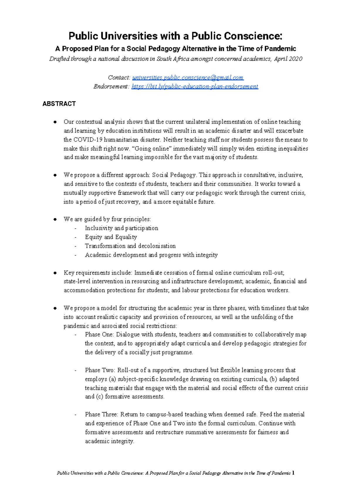 Final Public Universities with a Public Conscience - A Proposed Plan ...