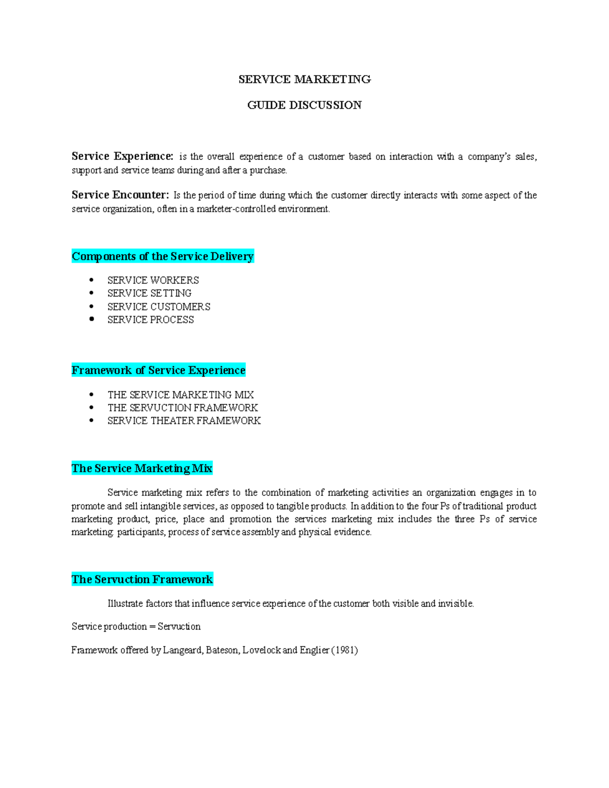 Lesson 2 Service Marketing SERVICE MARKETING GUIDE DISCUSSION