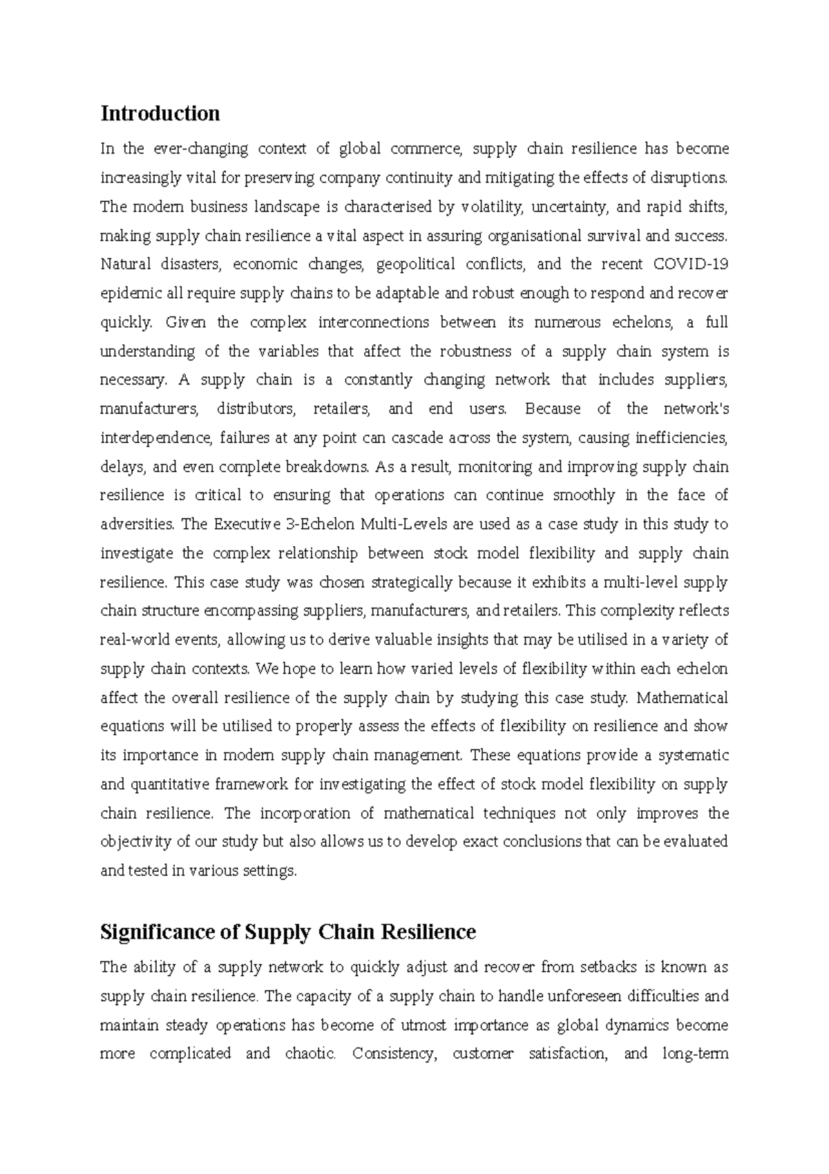Supply Chain Resilience - Introduction In the ever-changing context of ...