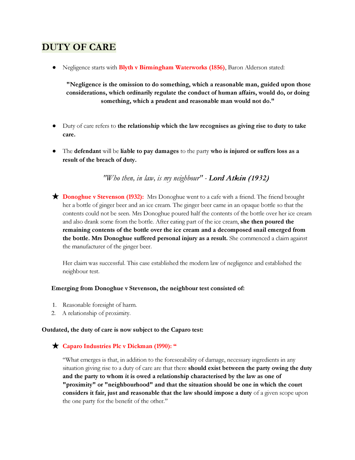 tort-law-duty-of-care-breach-of-duty-and-causation-cases-and