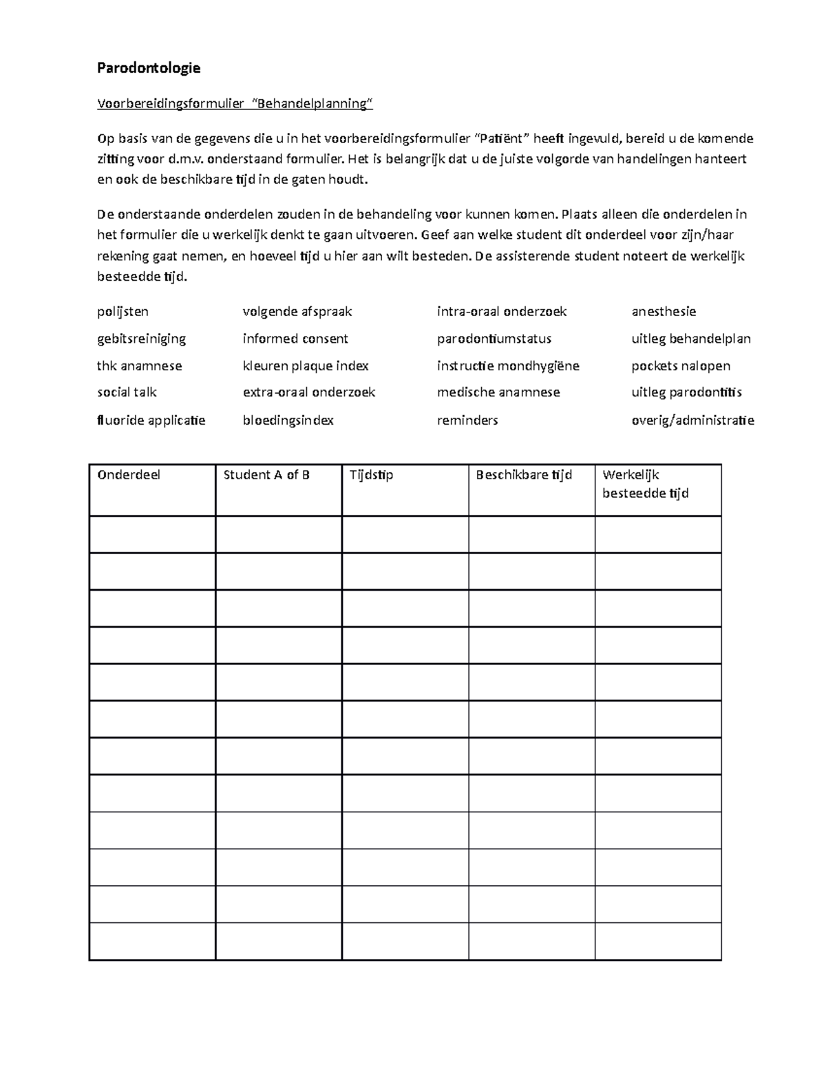 Tijdplanning Behandelzitting Van Paro - Parodontologie ...