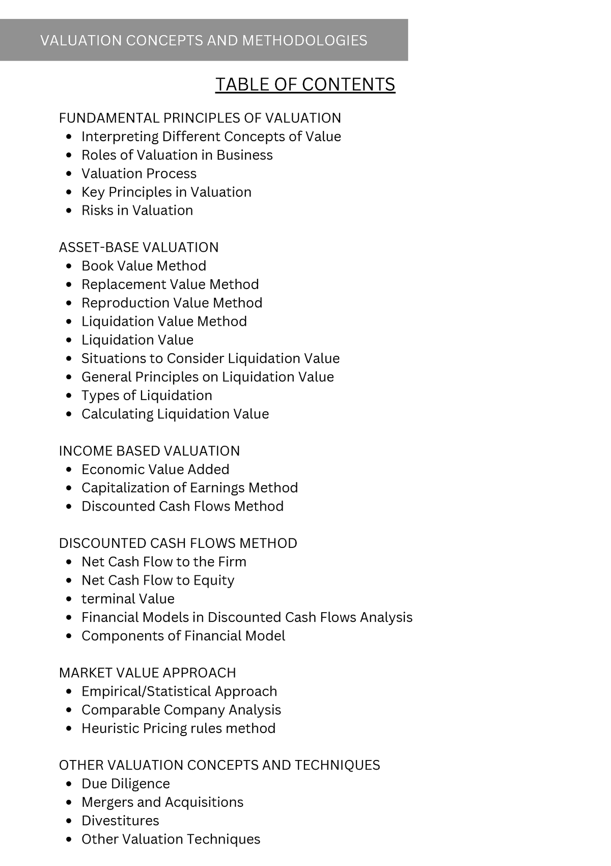 Valuation Concepts AND Methodologies - VALUATION CONCEPTS AND ...