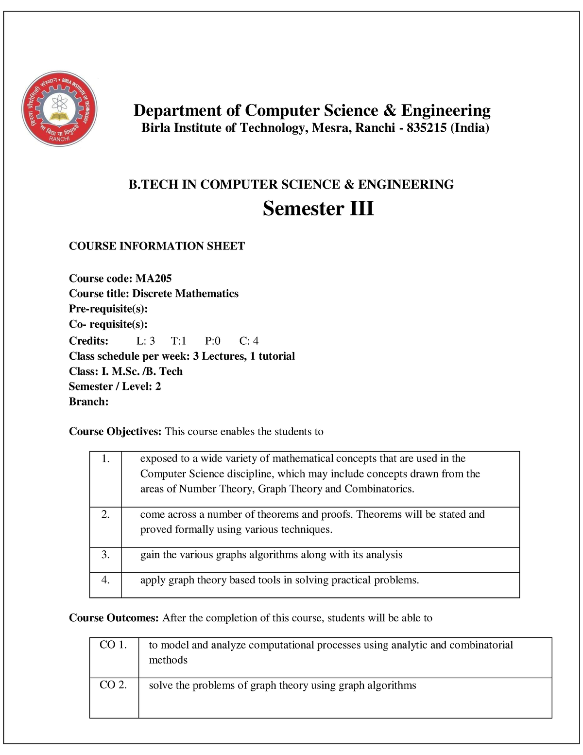 BTech CSE Syllabus - Jjkf - Department Of Computer Science ...