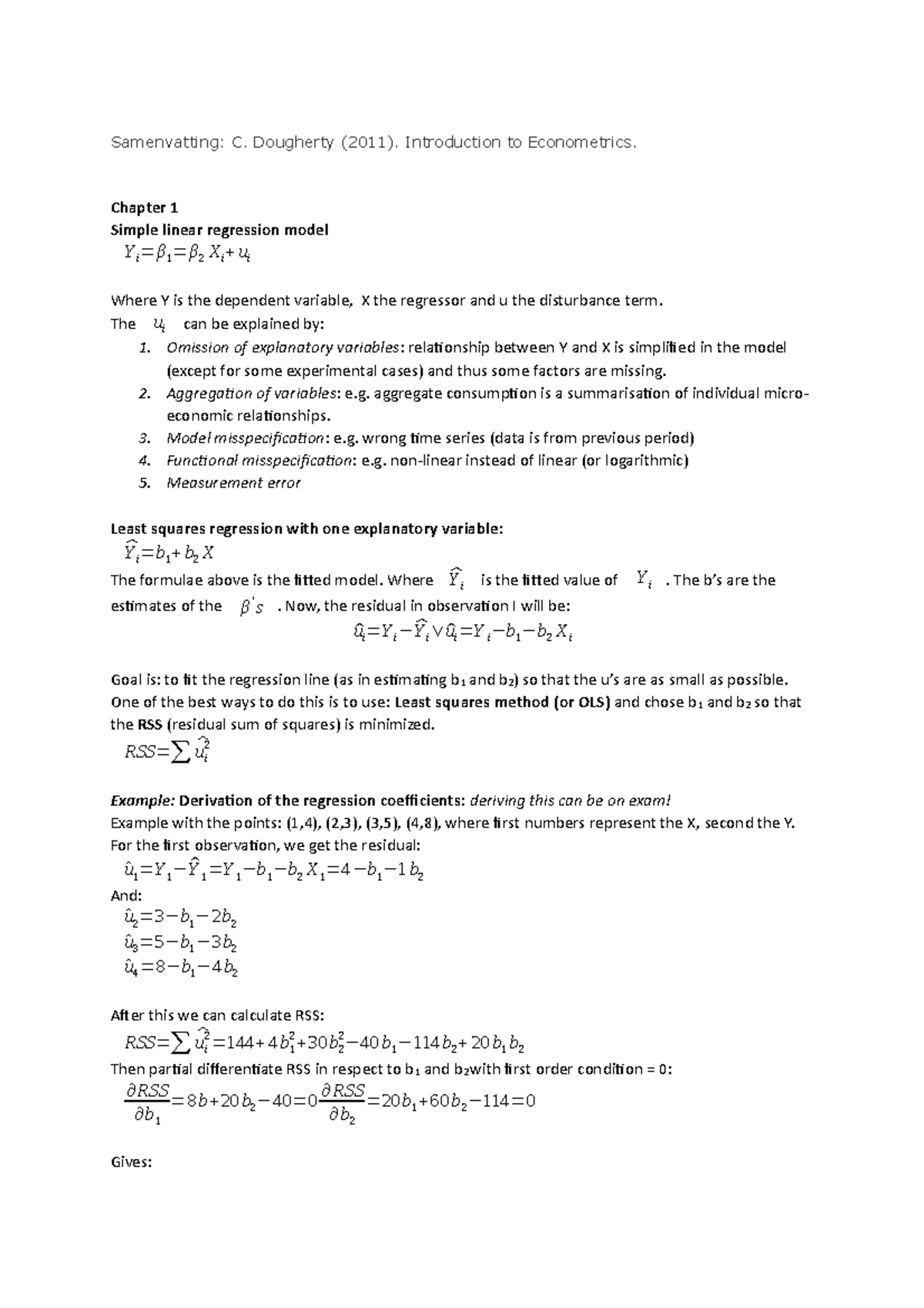 Summary Econometrics Half Boek Half De Pp S Aep Studeersnel