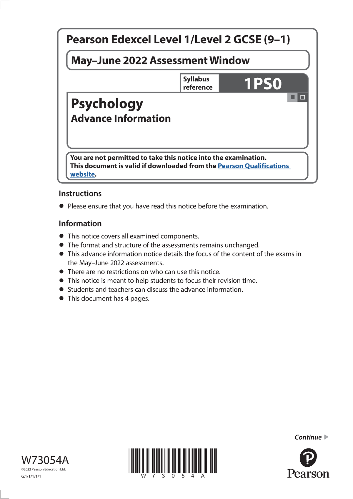 W73054 GCSE Psychology 1PS0 AN Accessible version - W73054A Pearson ...