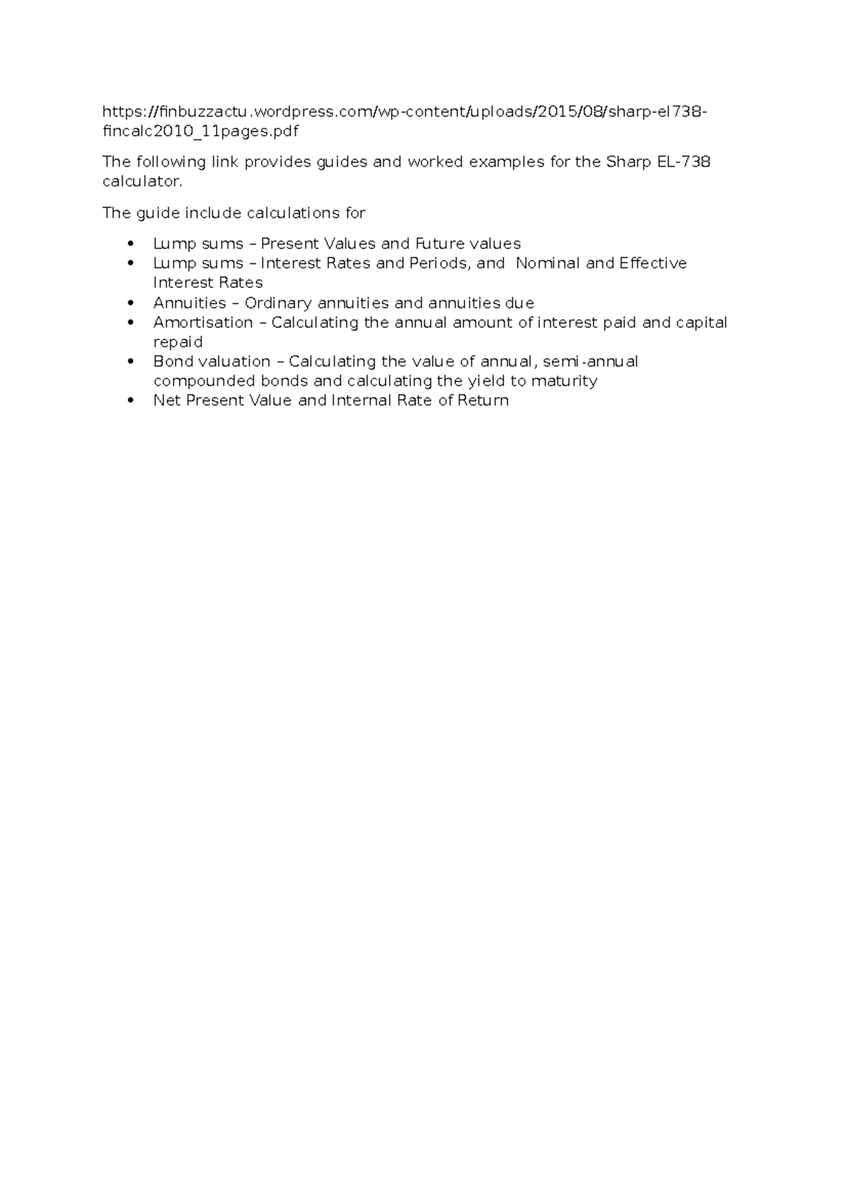 Sharp EL-738 Calculator guide & worked examples - - Studocu