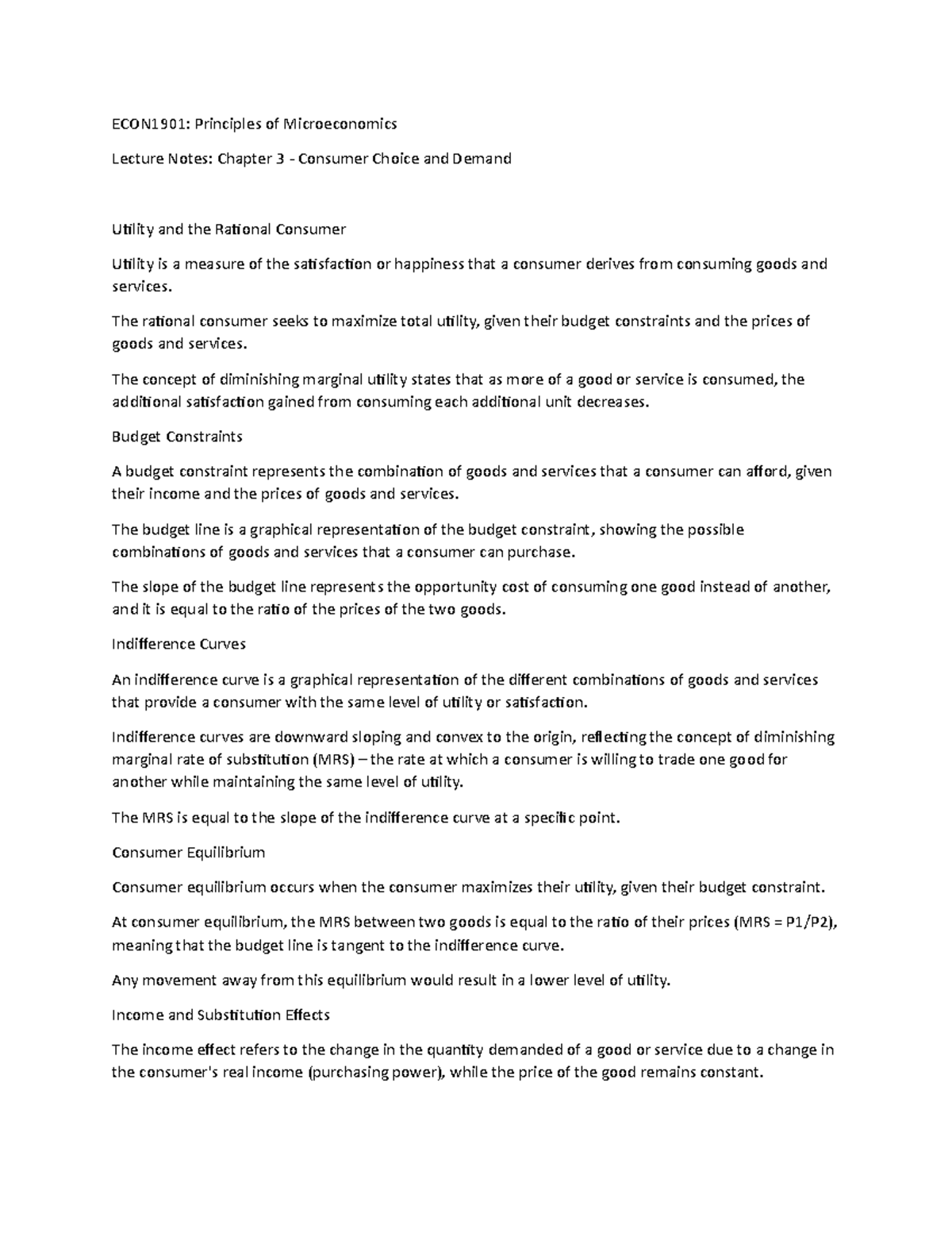 Micro notes 3 - ECON1901: Principles of Microeconomics Lecture Notes ...