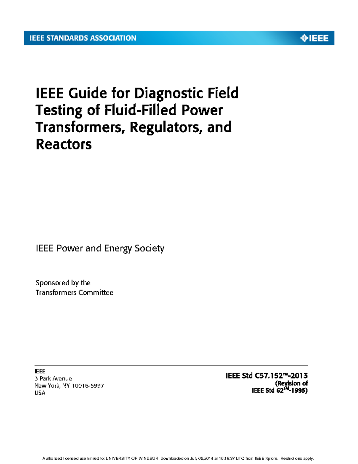 Ieee guide for diagnostic field testing of fluidfilled power - IEEE ...