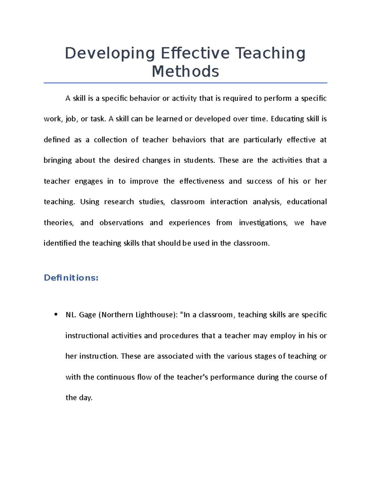 Developing Effective Teaching Methods - Developing Effective Teaching ...