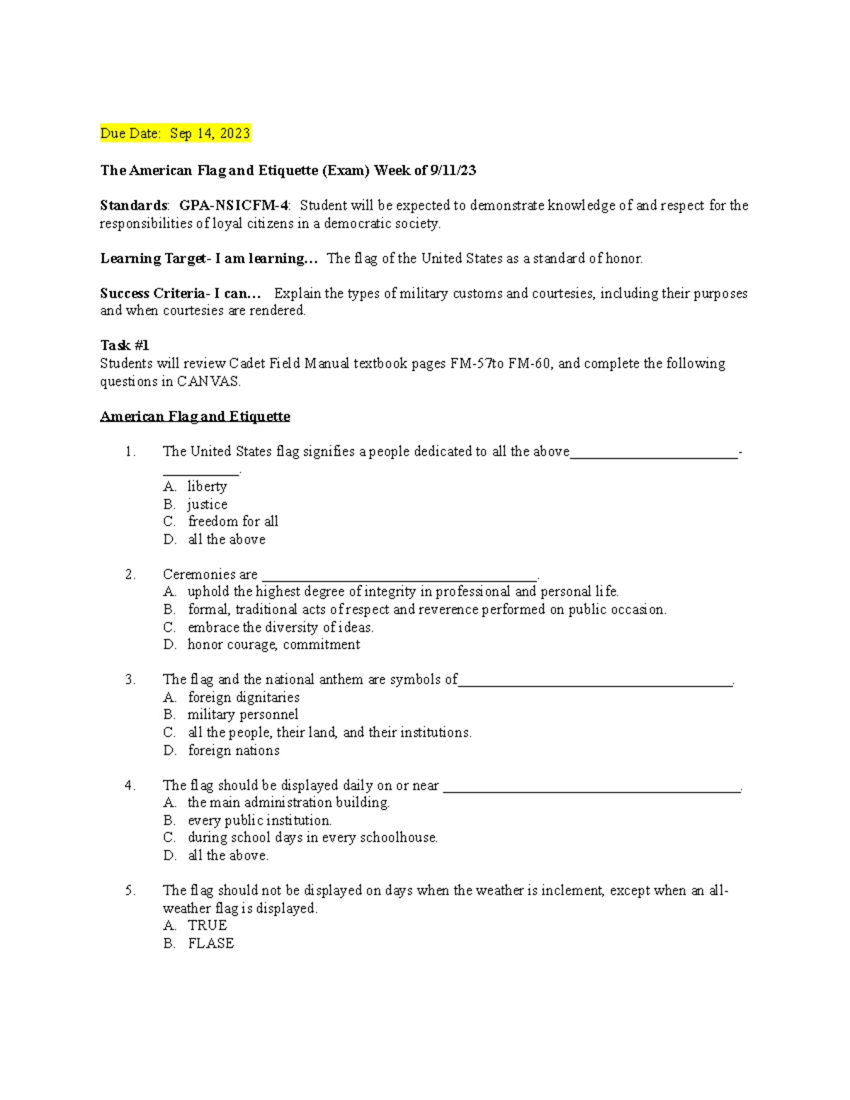 American Flag and Etiquette - Learning Target- I am learning... The ...
