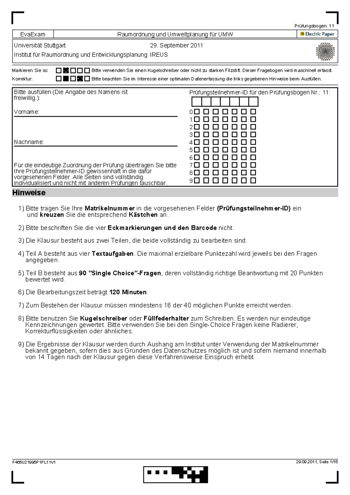 SS 2011 - .... - EvaExam Raumordnung Und Umweltplanung Für UMW ...