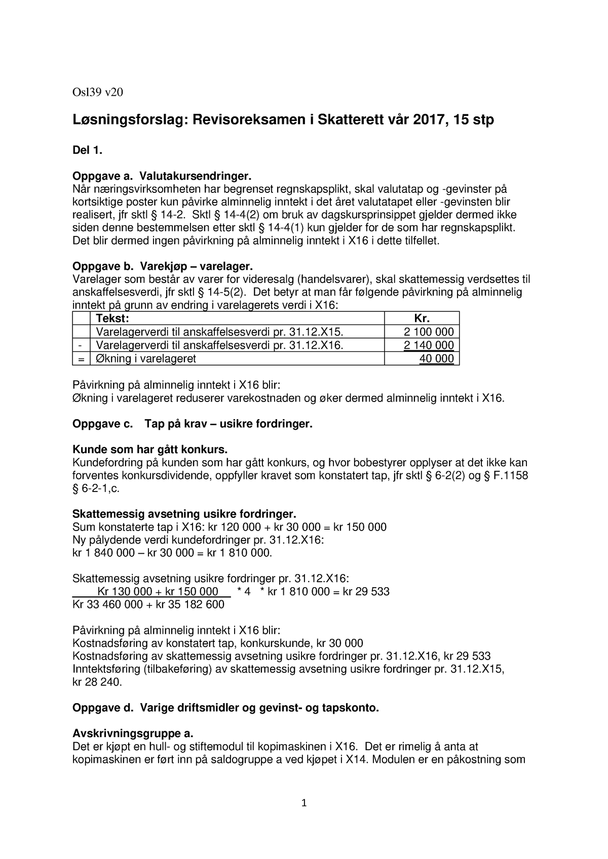 L›sning V†r 17 - Løsning Eksamen - Osl39 V Løsningsforslag ...