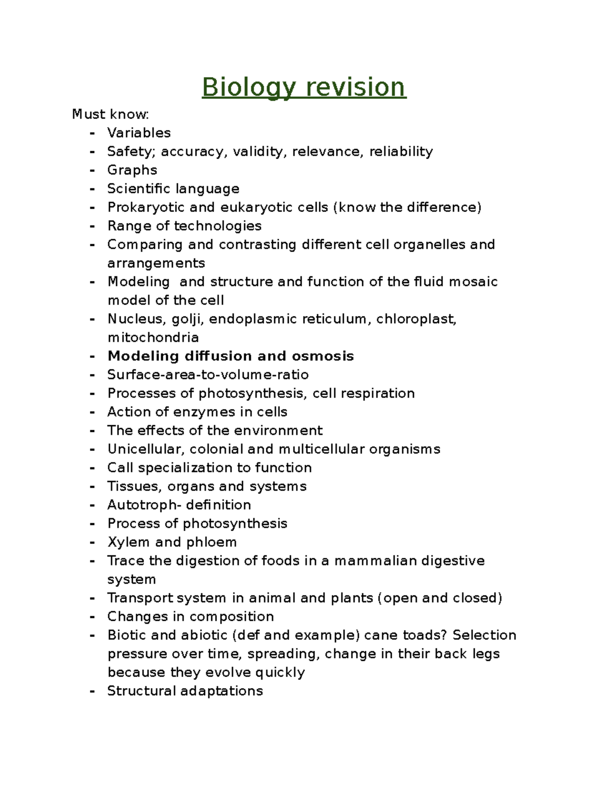 Biology Revision MUST KNOW Biology revision Must know Variables Safety; accuracy
