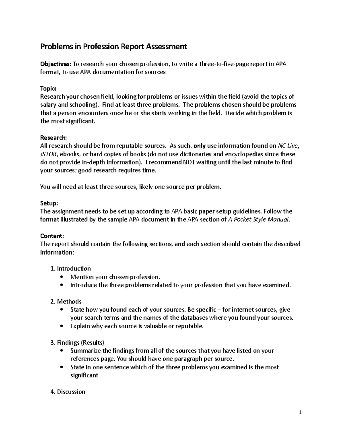Problems in Profession APA Report Assessment(1)(2) - Problems in ...
