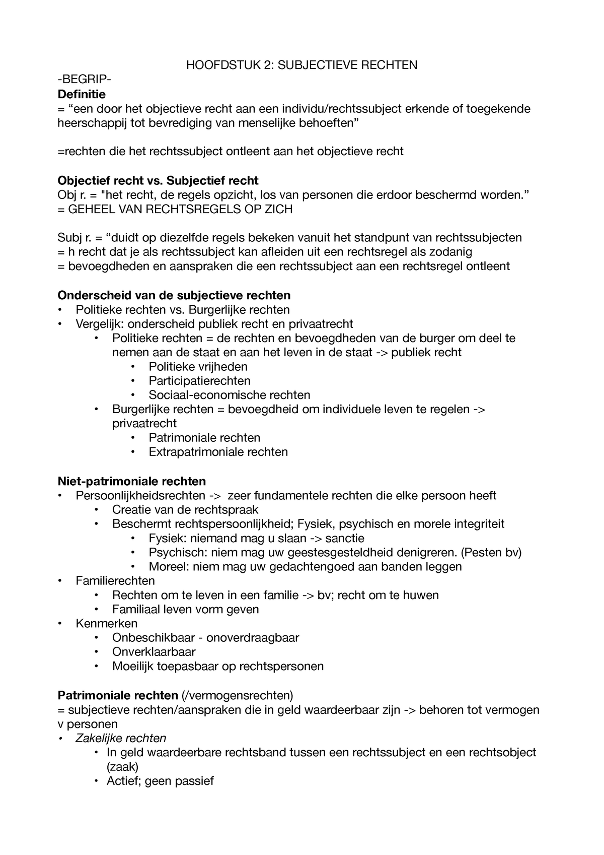 Deel 2 Hf 2 - HOOFDSTUK 2: SUBJECTIEVE RECHTEN -BEGRIP- Definitie ...