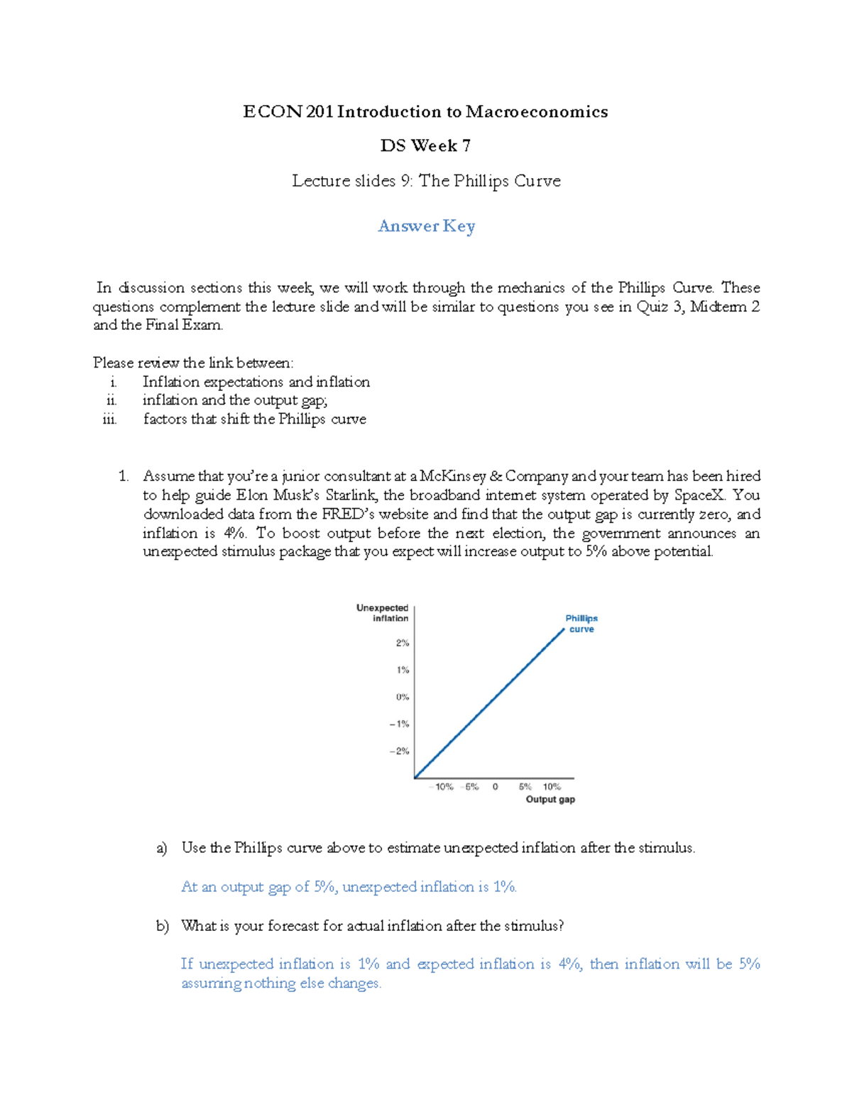 Worksheet 7 (Answer Key) - ECON 201 Introduction To Macroeconomics DS ...