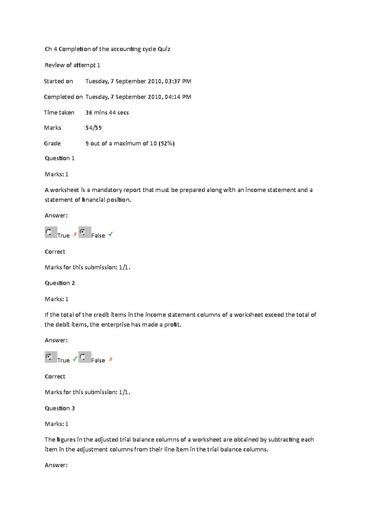 Ch 4 Pletion Of The Accounting Cycle Quiz Studocu