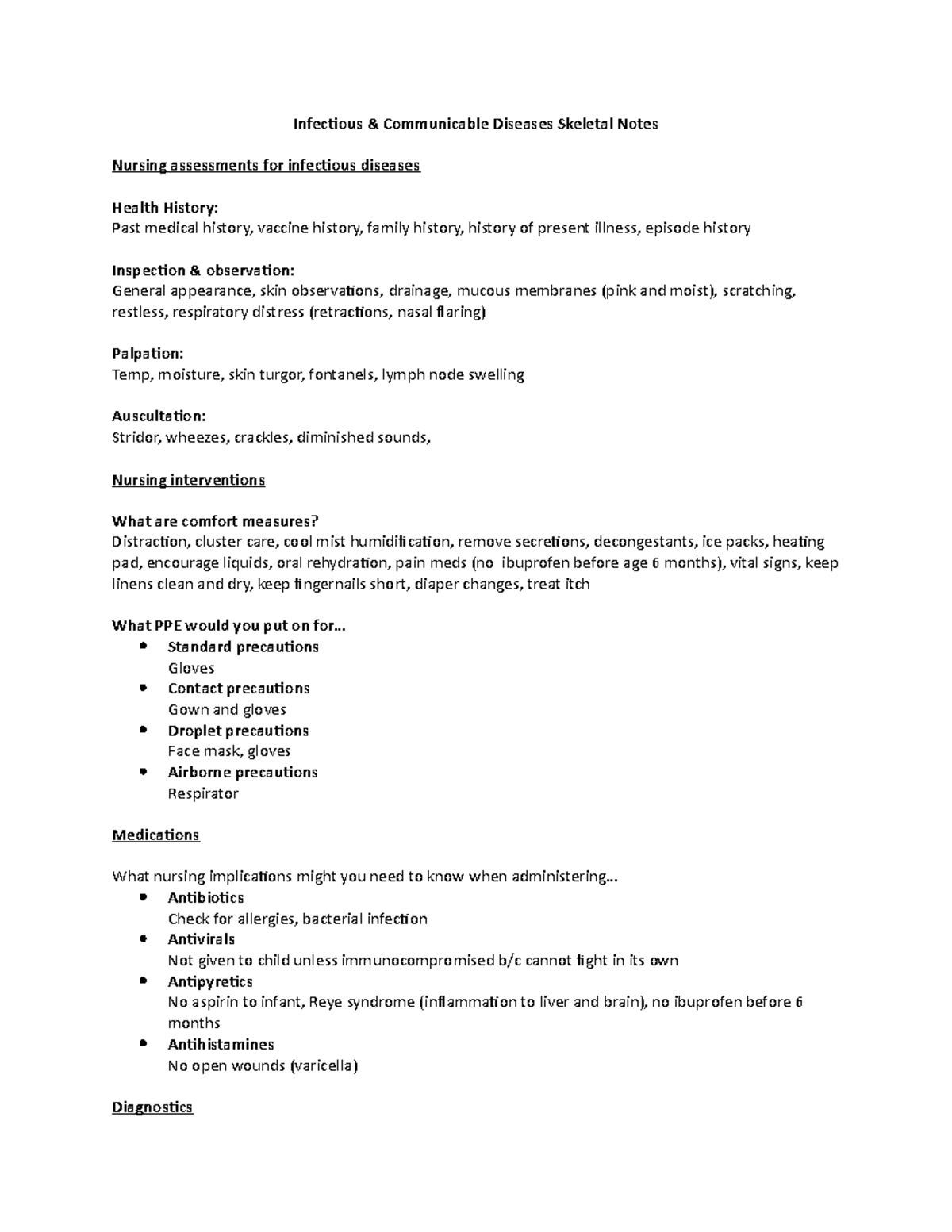 Exam 5 Study Guide - Infectious Communicable Diseases Skeletal Notes ...
