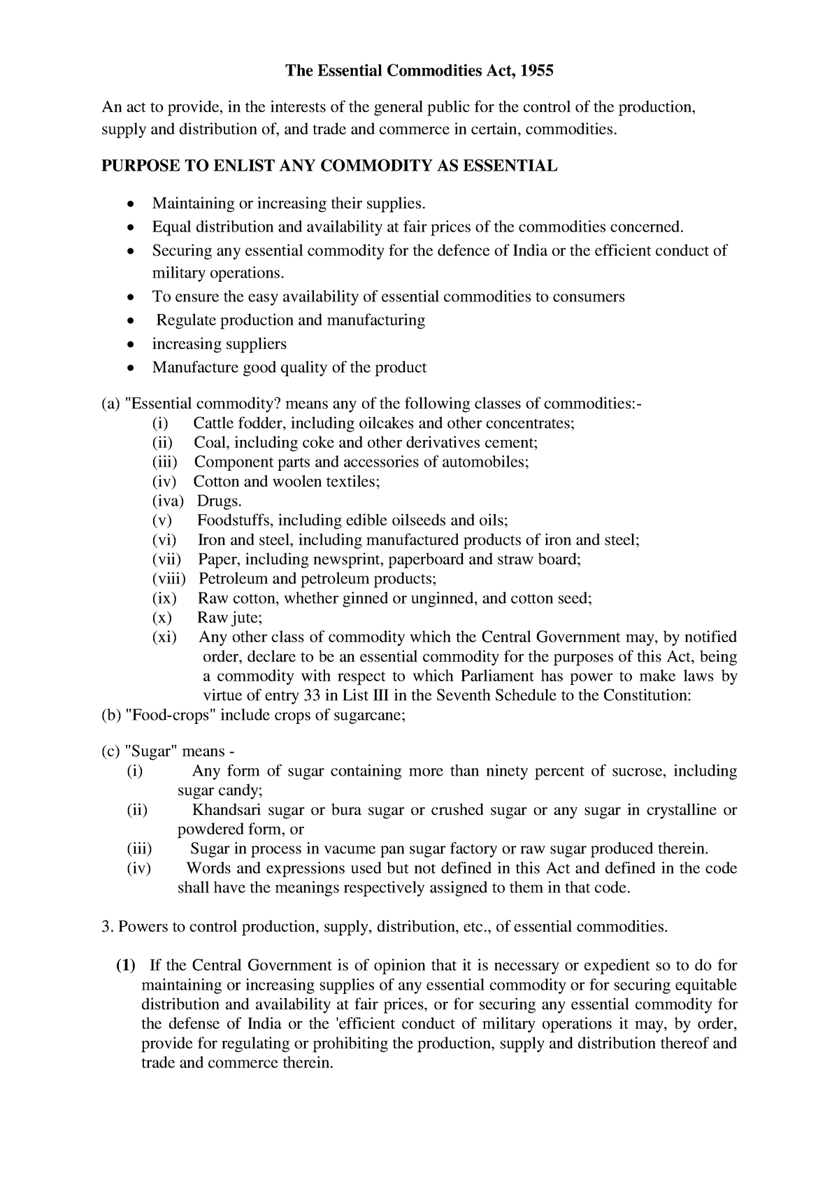 Essential commodities Act - Pharmaceutical Jurisprudence Notes - The ...