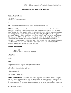 Wk5 soap soap note about STIs. Includes differential diagnosis