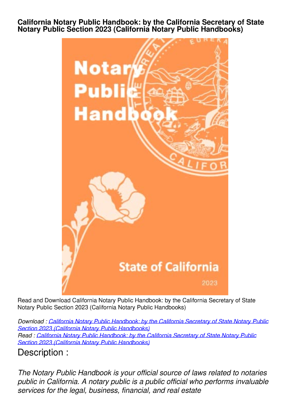 [PDF] DOWNLOAD California Notary Public Handbook by the California