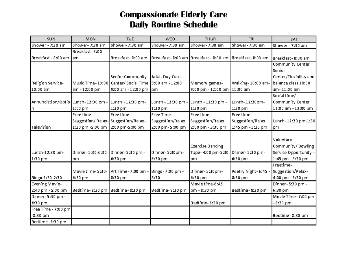 346411183 compassionate elderly care daily routine schedule ...