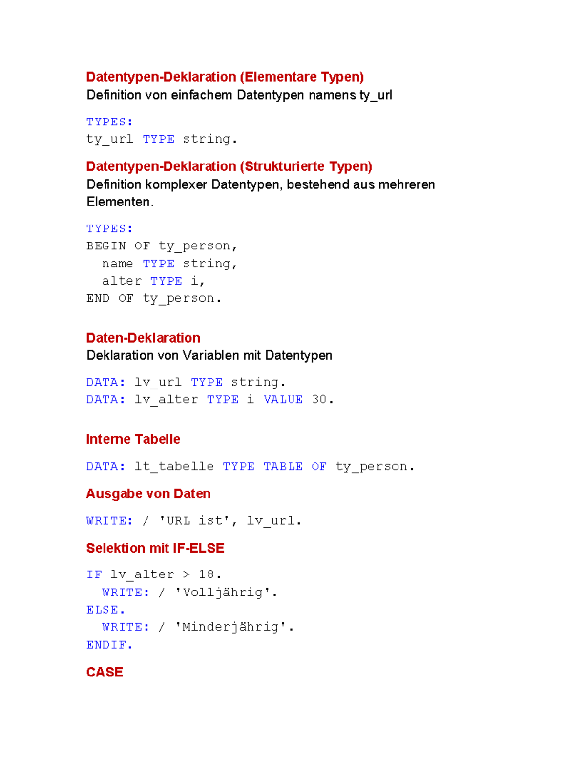 ABAP Cheat Sheet - Zusammenfassung Informationssysteme - Datentypen ...