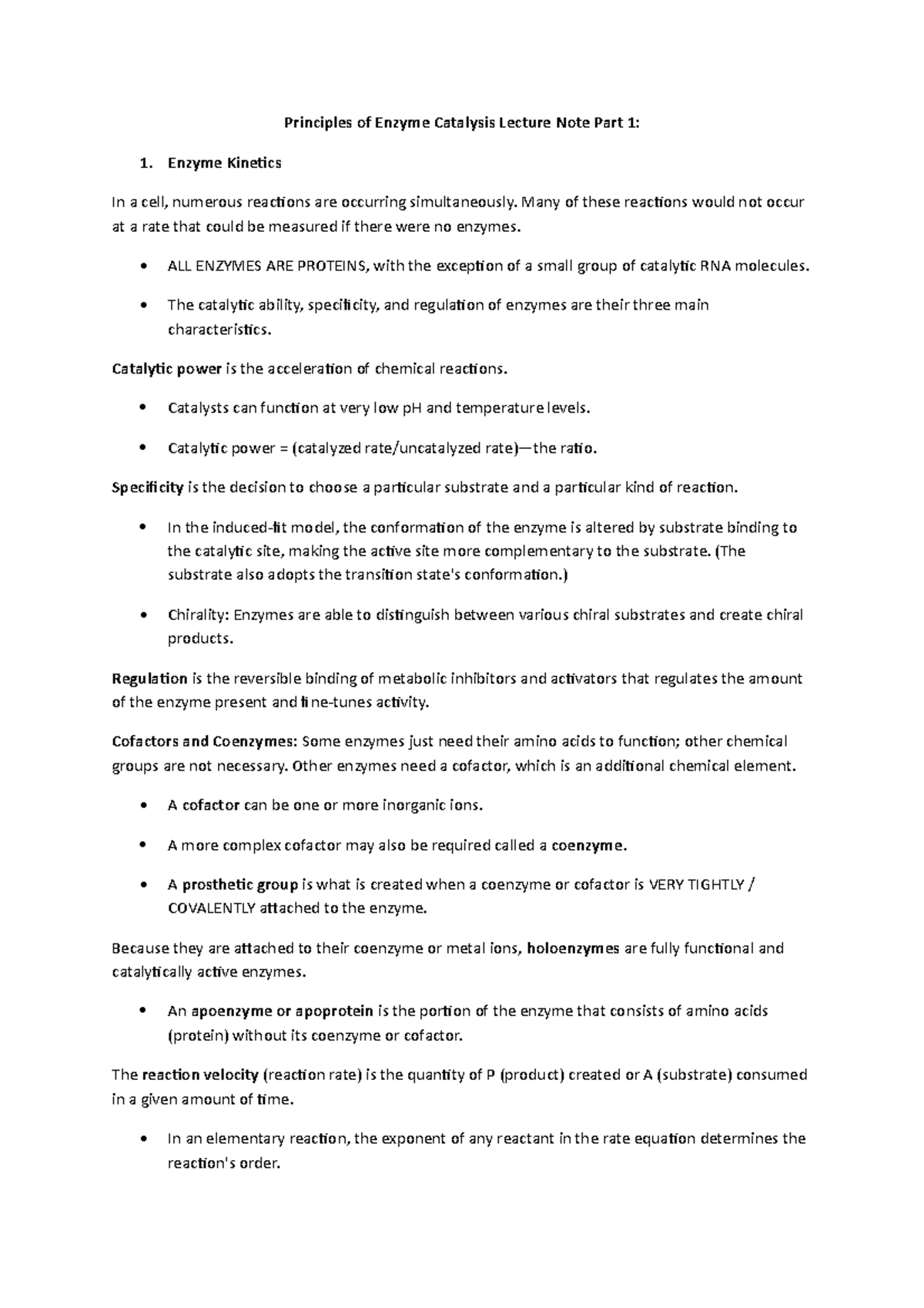 Principles of Enzyme Catalysis Part 1 biochemistry Principles of