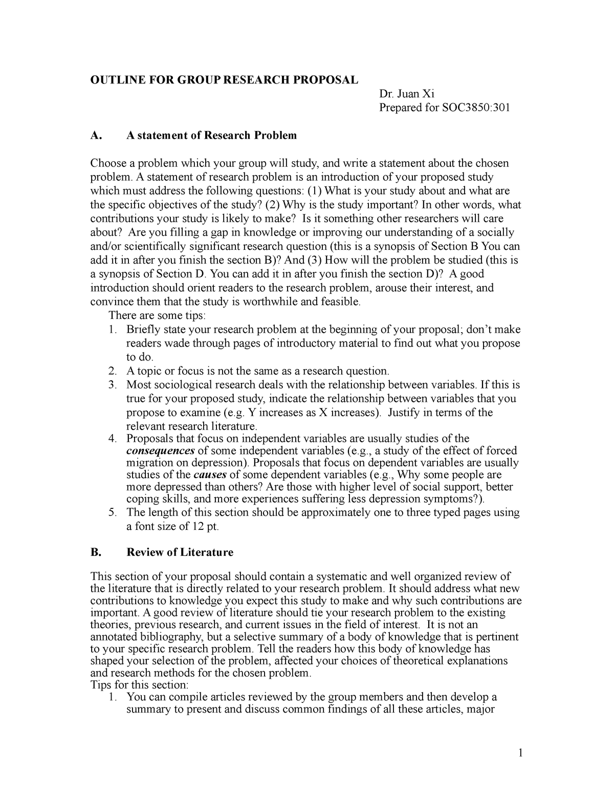 Outline FOR Group Research Proposal 1 - OUTLINE FOR GROUP RESEARCH ...